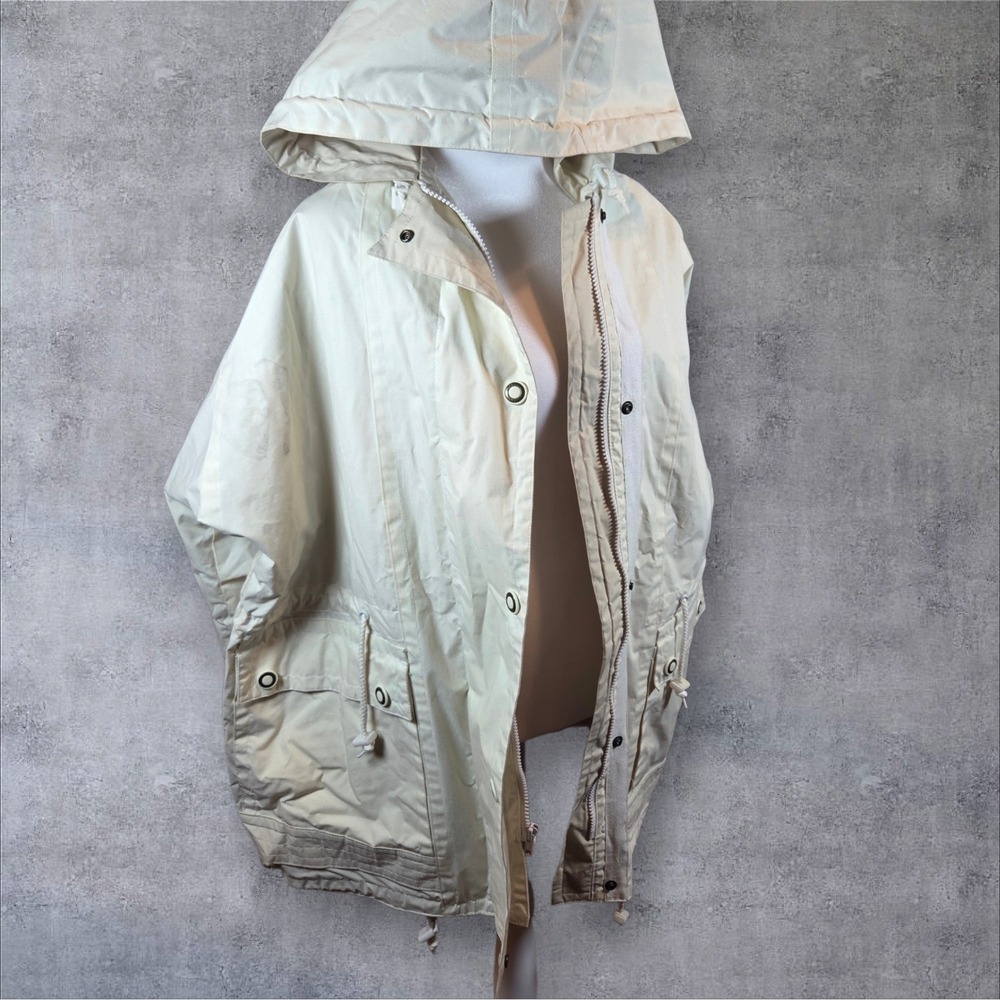 Pacific Trail Mens Cream Hooded Utility Jacket Medium Full Zip Drawstring Waist